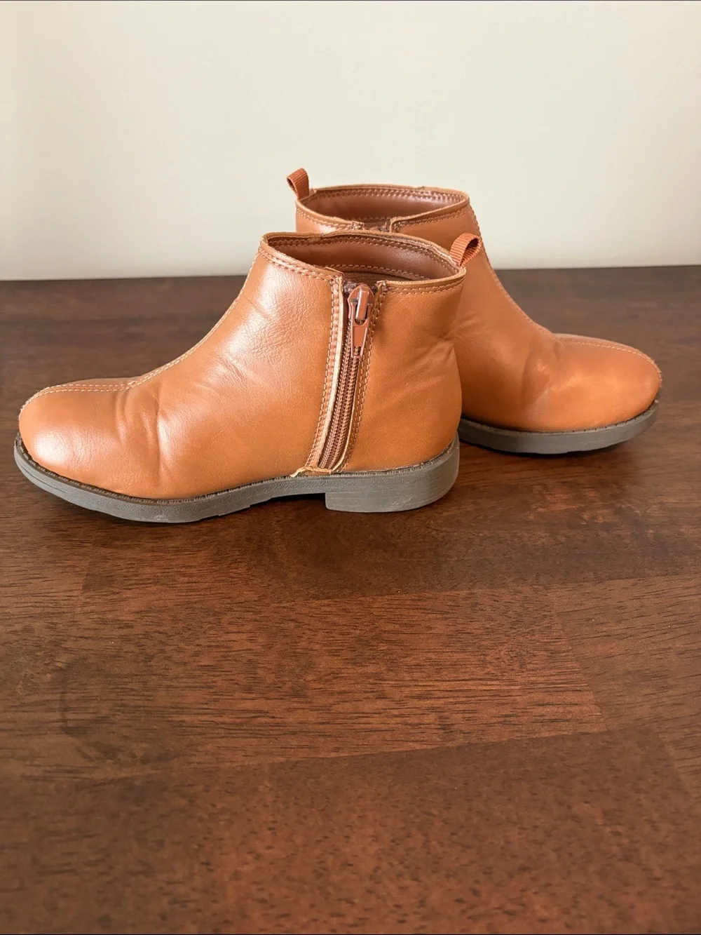 Kids Carters Tan Ankle Boots - Classic Zip-On Style